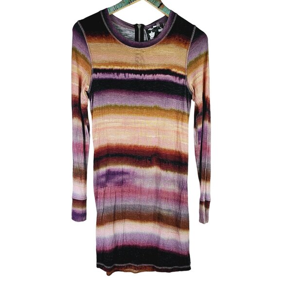 Young Fabulous & Broke YFB Long Sleeve Mini Tie Dye Bodycon Soft RARE Dress, M - Picture 1 of 7